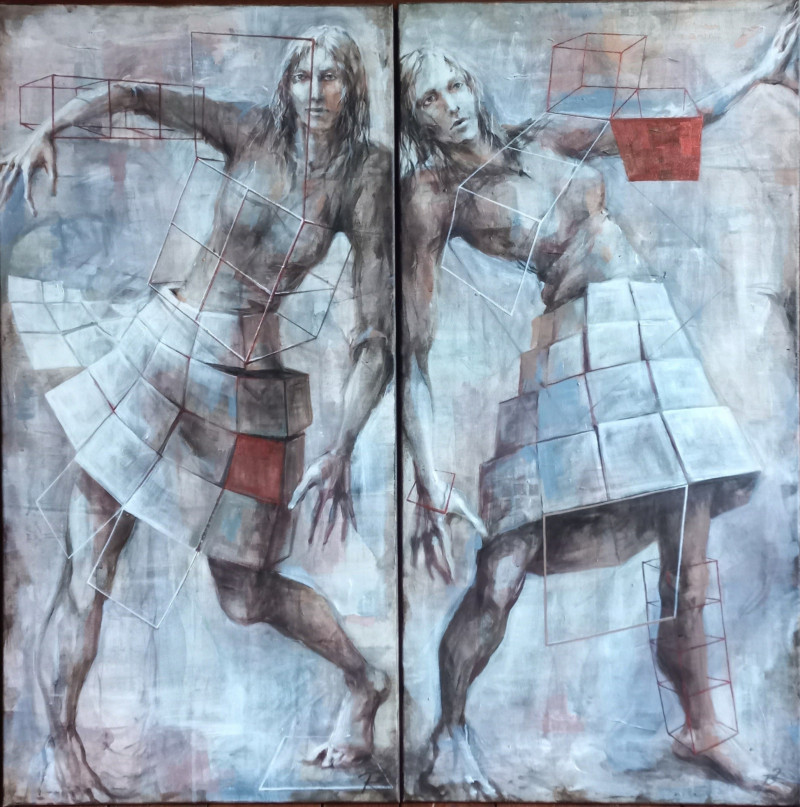 Reda Scerb tapytas paveikslas Nepatogus kvadratinimas (diptikas) / parama Ukrainai, Išlaisvinta fantazija , paveikslai internetu