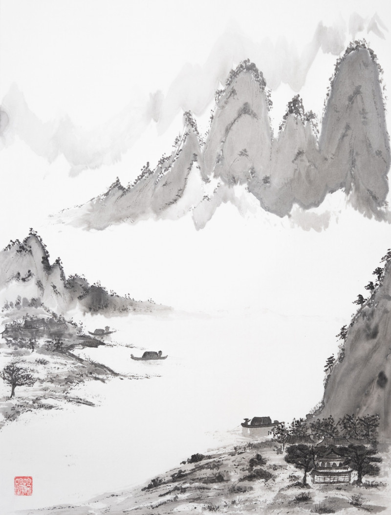 Indrė Beinartė tapytas paveikslas Kalnai ir vanduo, Ramybe dvelkiantys , paveikslai internetu