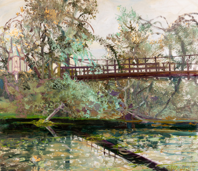 Suspension Bridge original painting by Gražina Vitartaitė. Landscapes