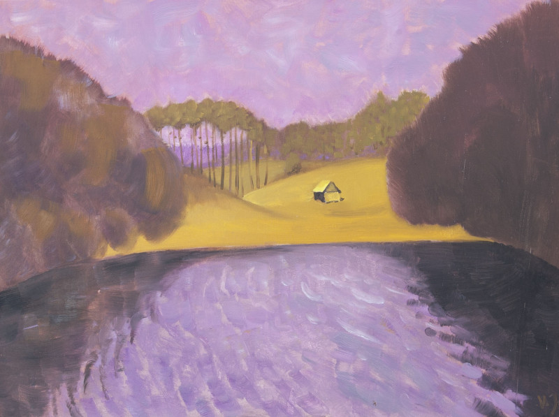 Vidmantas Jažauskas tapytas paveikslas Pakrantė su nameliu, Peizažai , paveikslai internetu