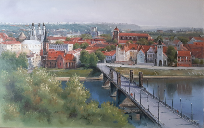 View of Kaunas original painting by Aleksandras Lysiukas. Paintings With Kaunas (Kaunas)