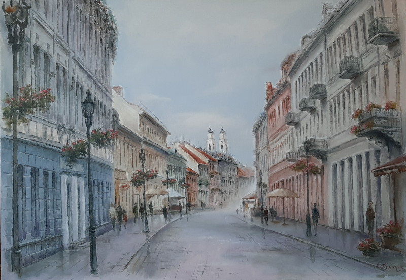Vilnius Street original painting by Aleksandras Lysiukas. Paintings with Vilnius (Vilnius)