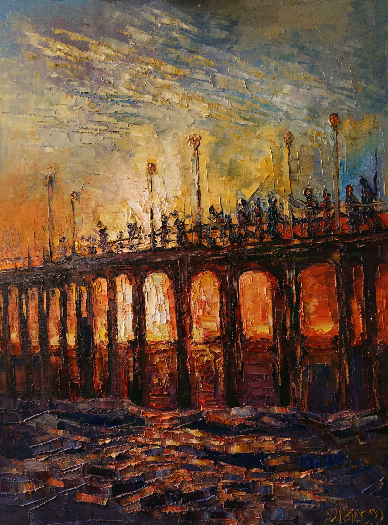 Simonas Gutauskas tapytas paveikslas Žvejai ant tilto, Peizažai , paveikslai internetu