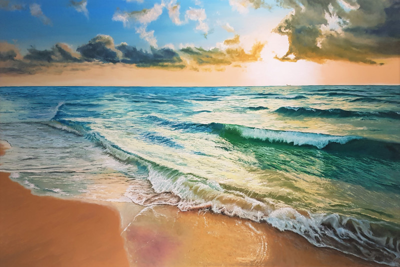 Morning after Storm original painting by Mantas Naulickas. Marine Art