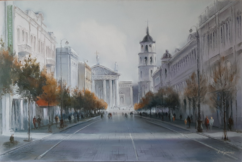 Gediminas Avenue original painting by Aleksandras Lysiukas. Paintings with Vilnius (Vilnius)