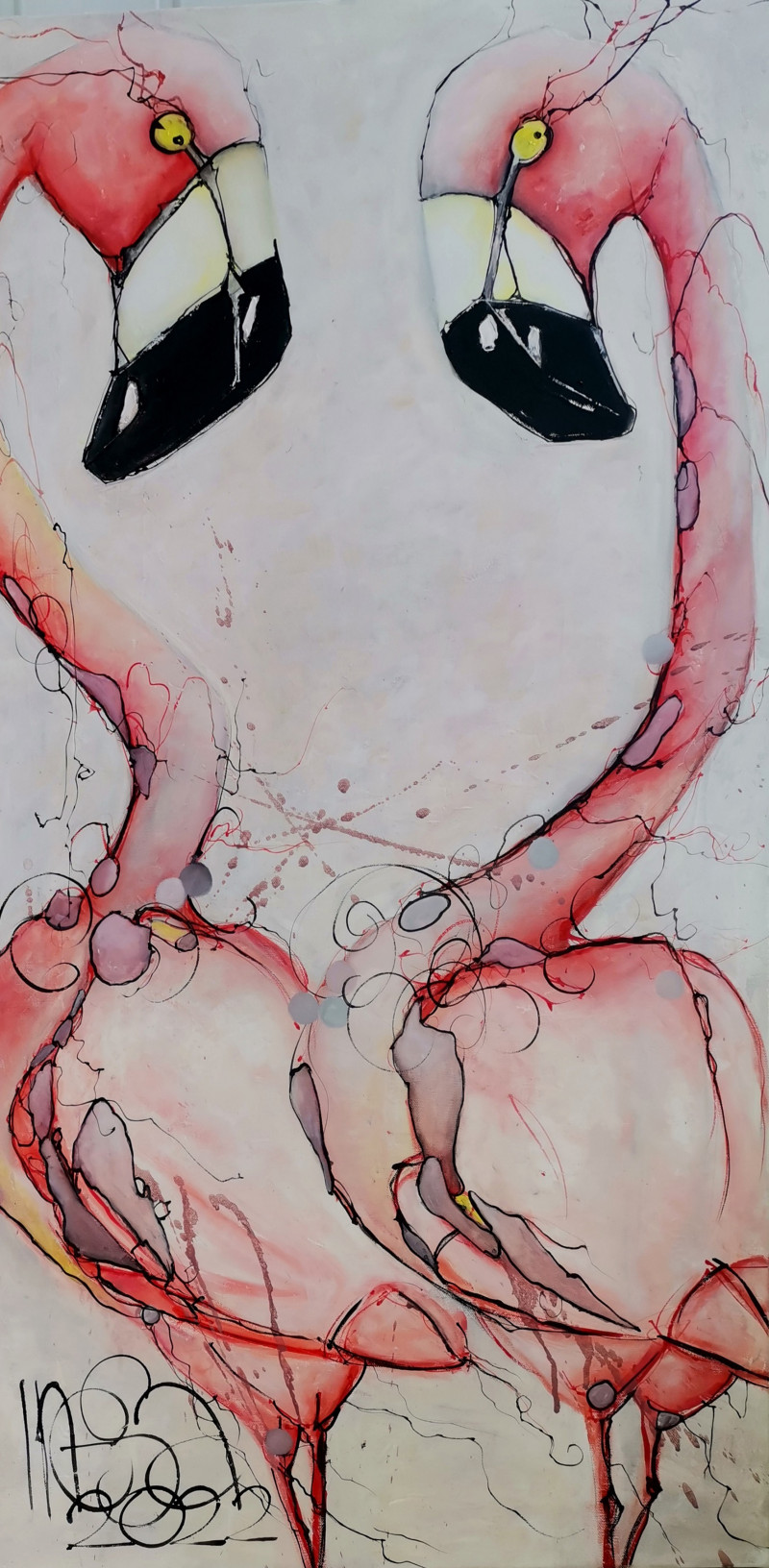 Inesa Škeliova tapytas paveikslas Flamingai 29, Animalistiniai paveikslai , paveikslai internetu