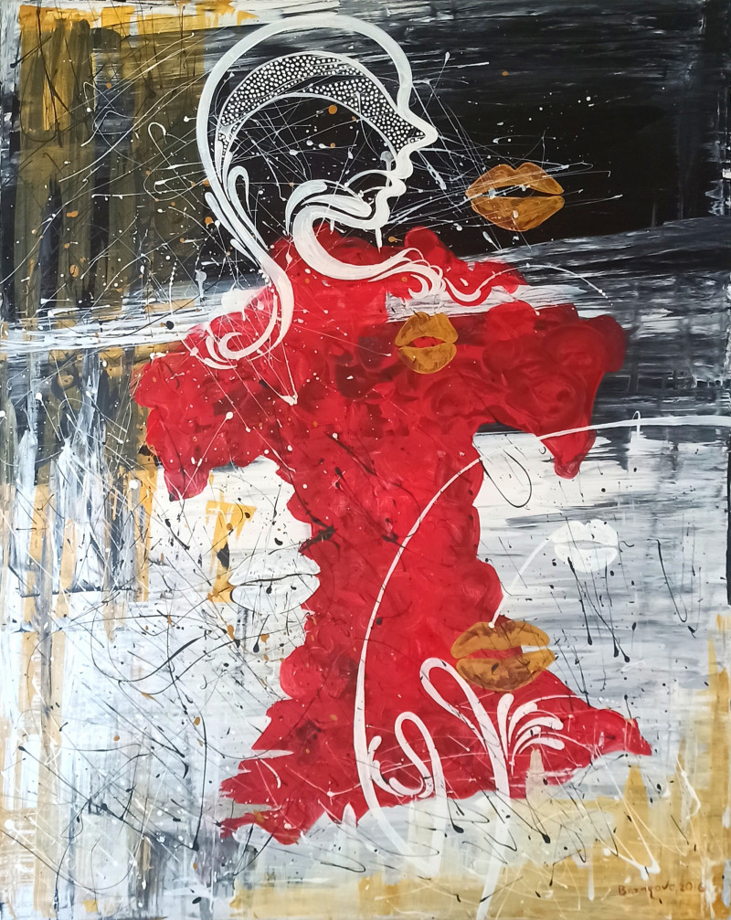 Marija Bazarova tapytas paveikslas Raudona Suknelė, Spalvų pliūpsnis , paveikslai internetu