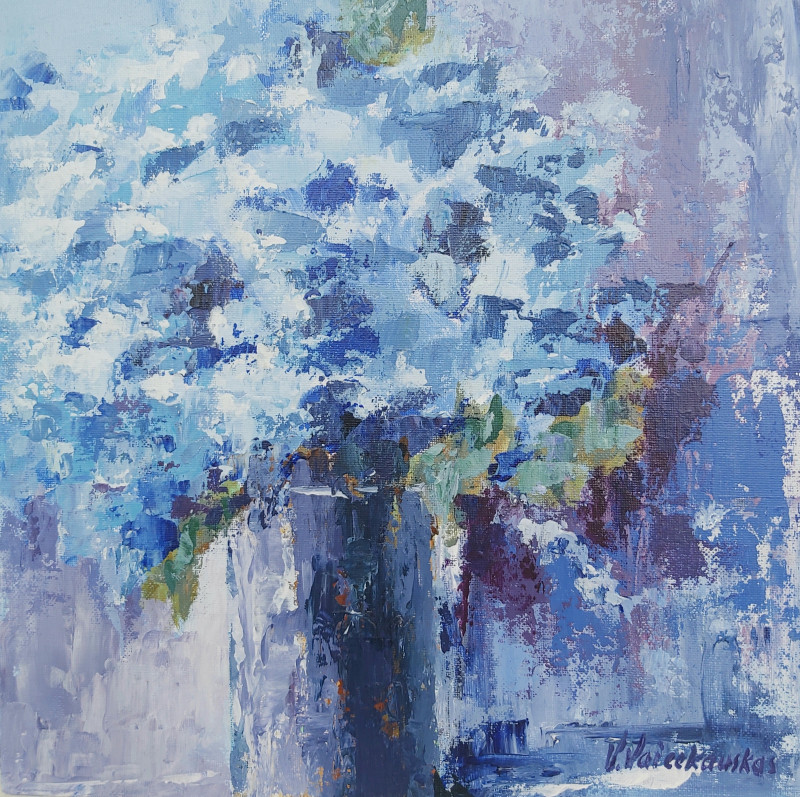 Vytautas Vaicekauskas tapytas paveikslas Mėlynių puokštė, Gėlės , paveikslai internetu