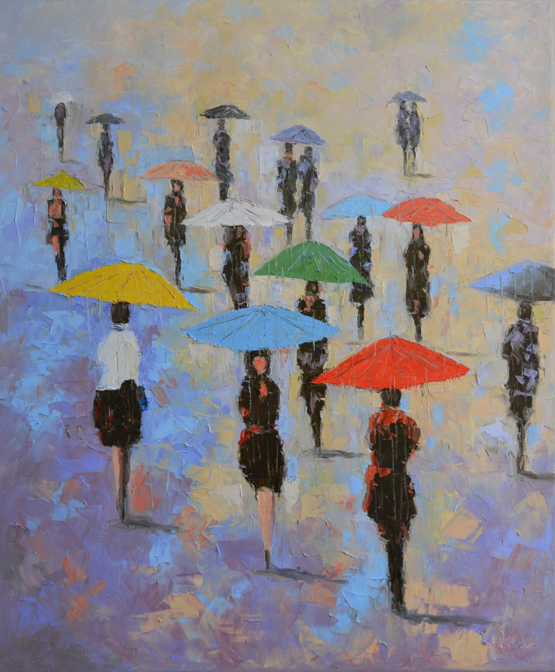 Little Umbrellas 3 original painting by Rimantas Virbickas. For Romantics