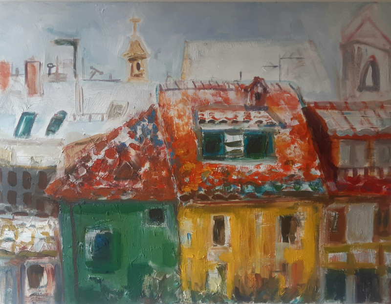 Kristina Čivilytė tapytas paveikslas Senamiesčio stogai, Urbanistinė tapyba , paveikslai internetu