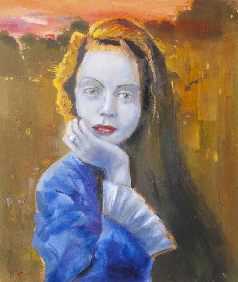 A Girl with a Blue Dress original painting by Vidmantas Jažauskas. Portrait