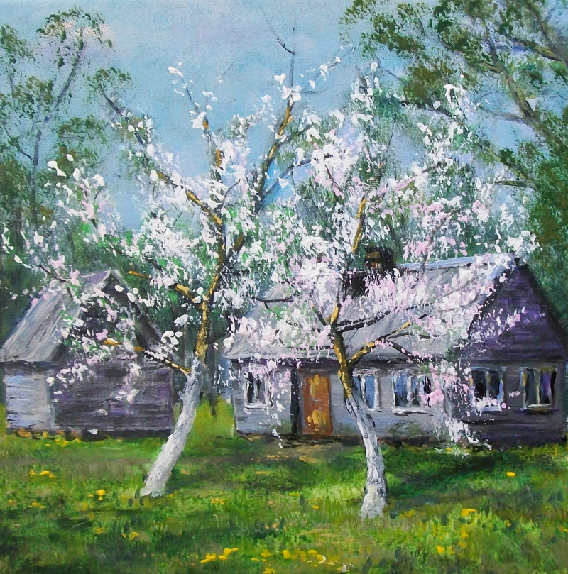 Spring original painting by Petras Beniulis. Landscapes