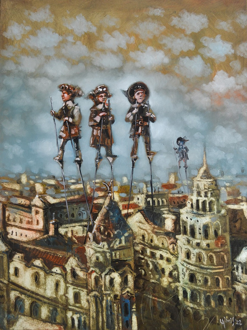 Laimonas Šmergelis tapytas paveikslas Pasivaikščiojimas virš miesto, Fantastiniai paveikslai , paveikslai internetu