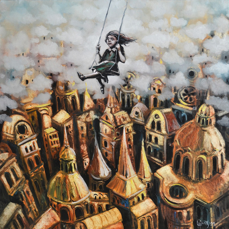 Swings original painting by Laimonas Šmergelis. Freed Fantasy