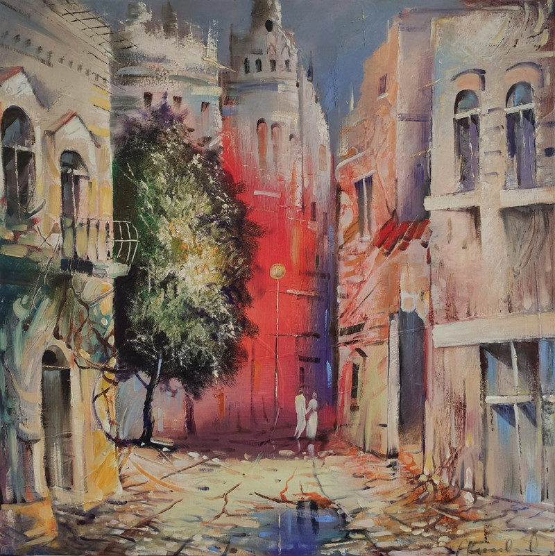 Two People In The City original painting by Alvydas Venslauskas. For Romantics