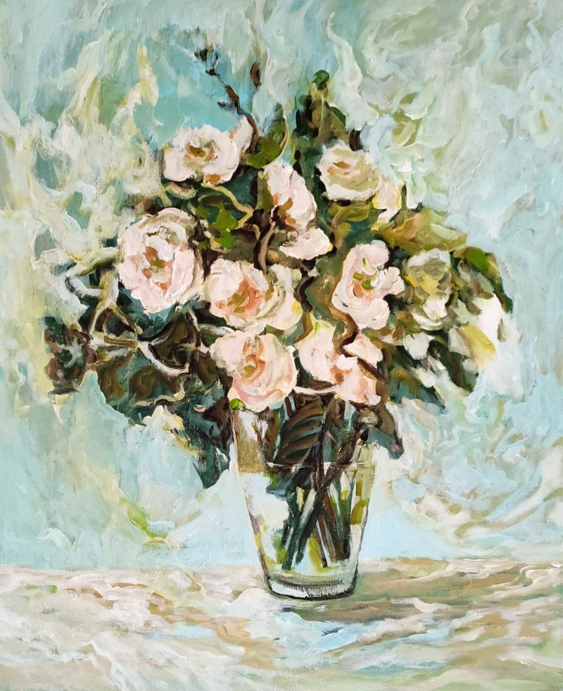 Birutė Butkienė tapytas paveikslas Balta puokštė, Gėlės , paveikslai internetu