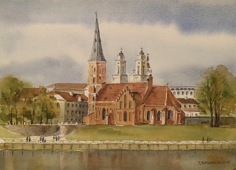 Kaunas. Church of Vytautas original painting by Jūratė Sasnauskienė. Urbanistic - Cityscape