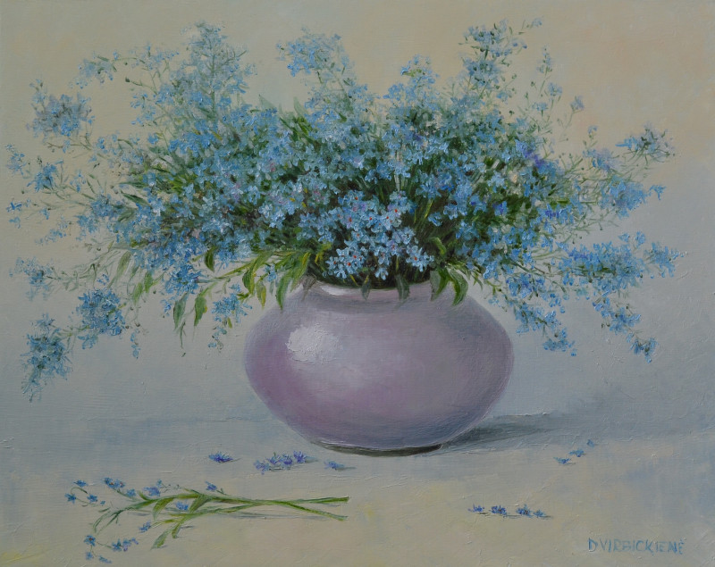 Danutė Virbickienė tapytas paveikslas Žydi neužmirštuolės, Gėlės , paveikslai internetu