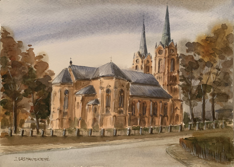 Vilkija Church original painting by Jūratė Sasnauskienė. Calm paintings