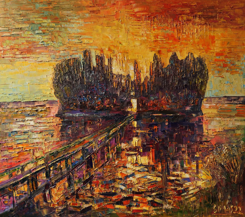 Simonas Gutauskas tapytas paveikslas Tiltas į salą, Peizažai , paveikslai internetu