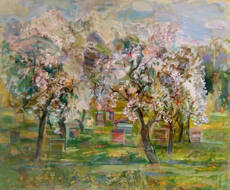 Spring in the Garden original painting by Jonas Šidlauskas. Landscapes