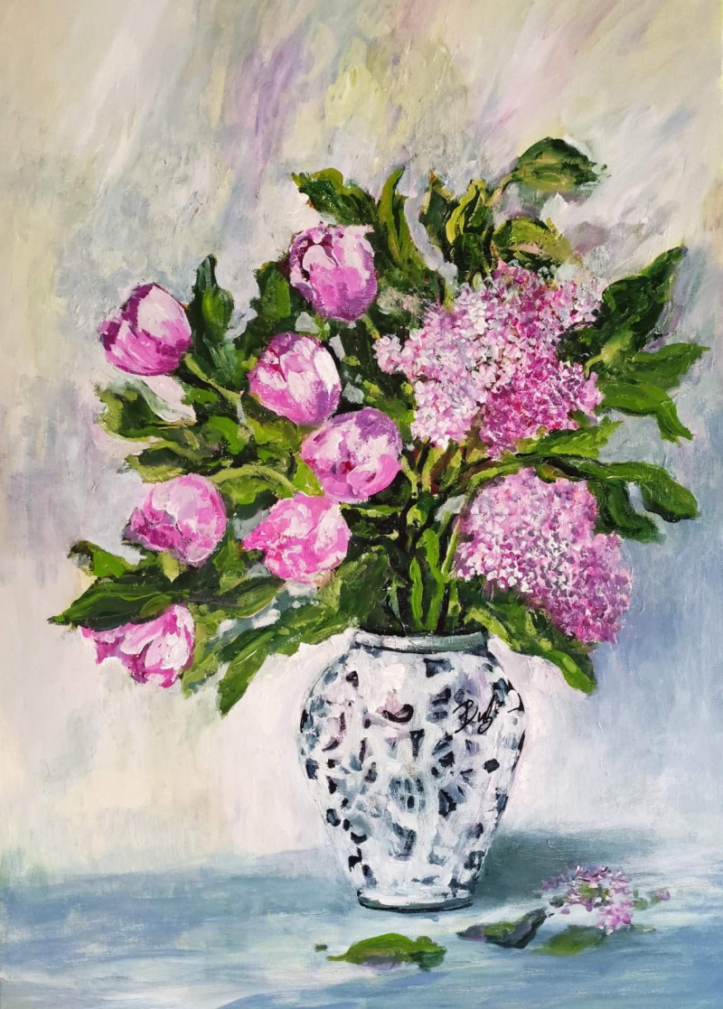 Birutė Butkienė tapytas paveikslas Pavasariška puokštė, Gėlės , paveikslai internetu