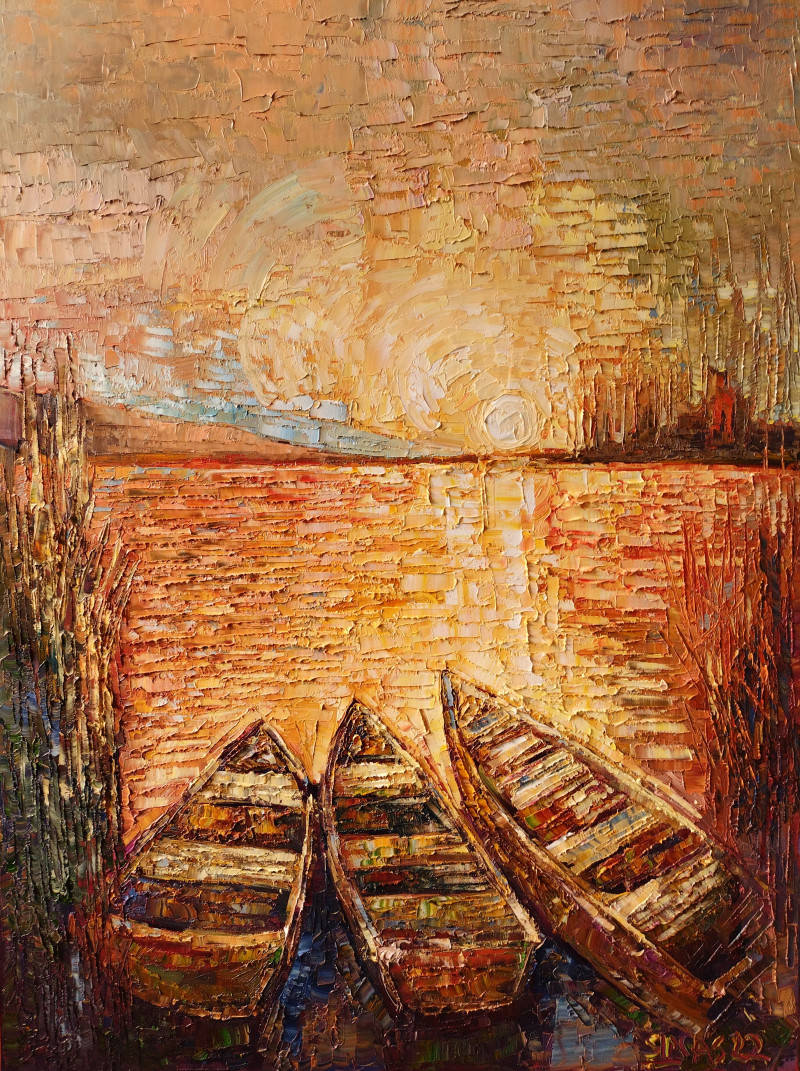 Boats on the Shore original painting by Simonas Gutauskas. Landscapes