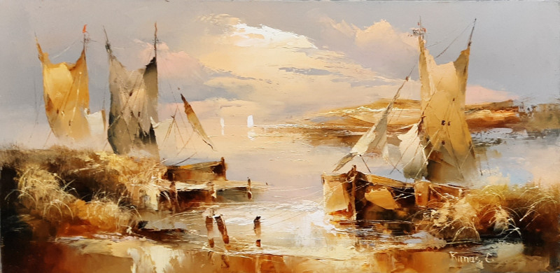 Kurenai in the Lagoon original painting by Rimantas Grigaliūnas. Landscapes