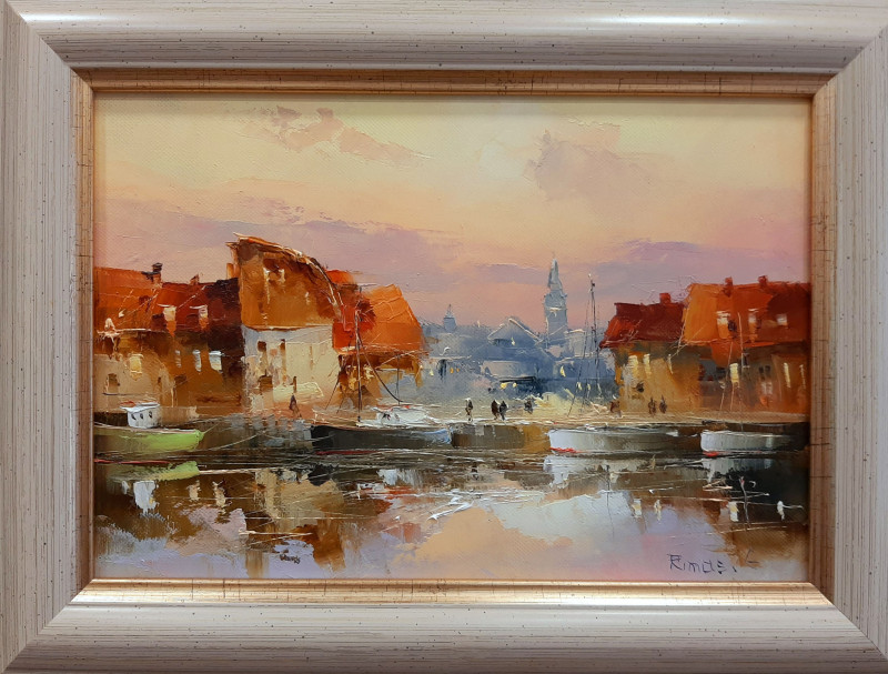 Old Town original painting by Rimantas Grigaliūnas. Urbanistic - Cityscape