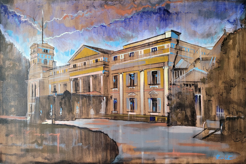 Verkiai Manor original painting by Ansis Burkė. Urbanistic - Cityscape