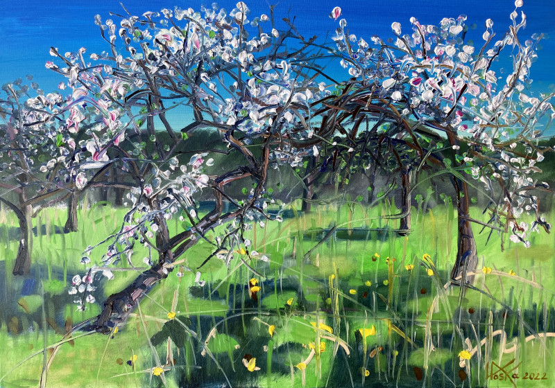 Apple Trees original painting by Vytautas Poška. Landscapes
