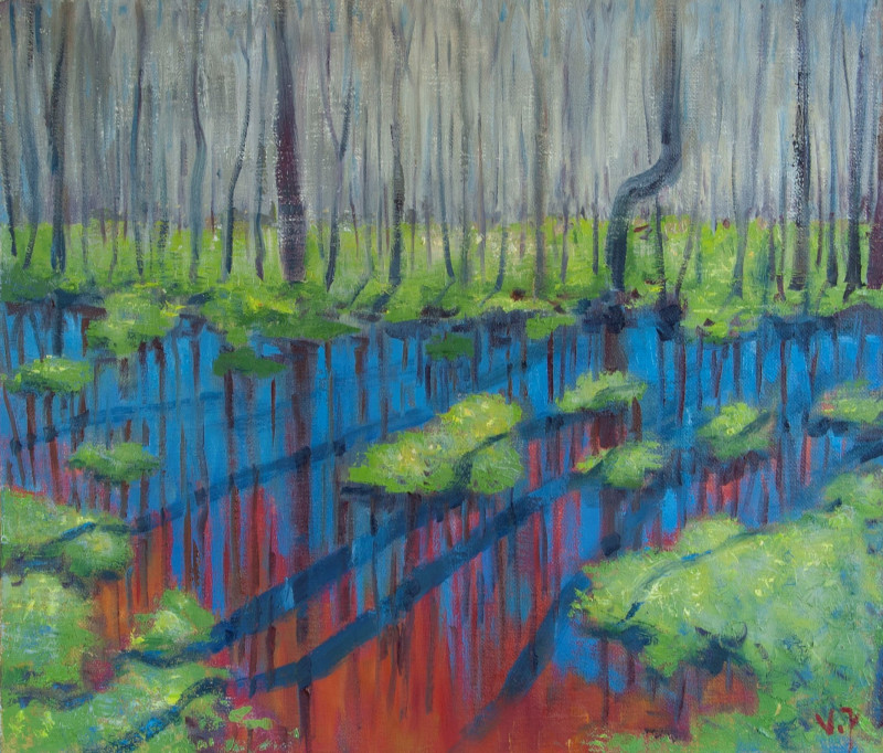 Forest in the Spring original painting by Vidmantas Jažauskas. Landscapes