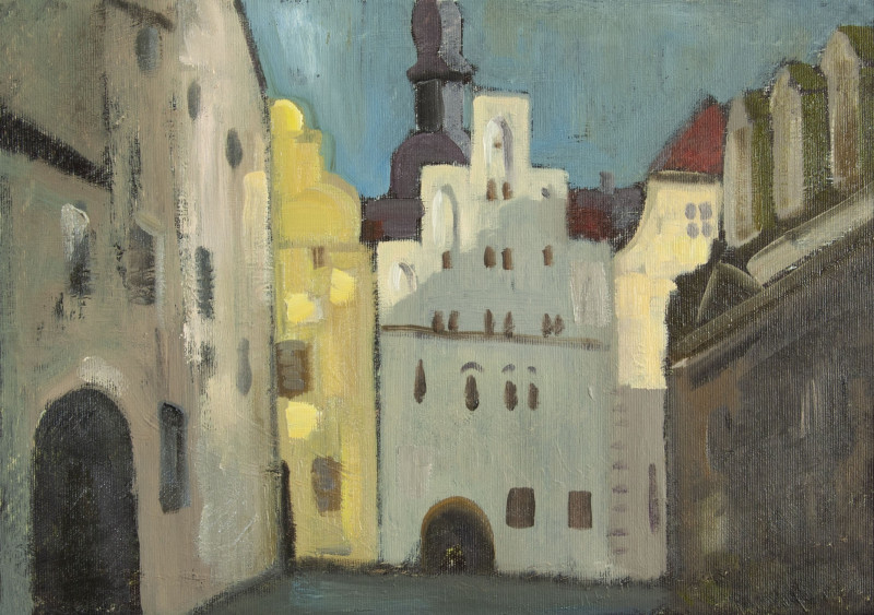 In Riga original painting by Vidmantas Jažauskas. Urbanistic - Cityscape