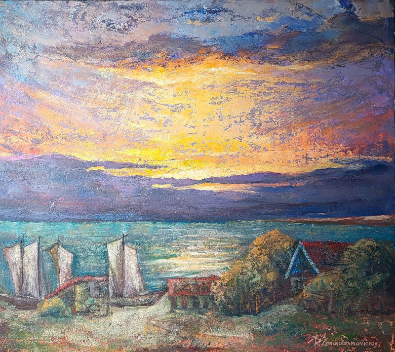 An Evening at a Fisherman's Homestead original painting by Romas Žmuidzinavičius. Landscapes