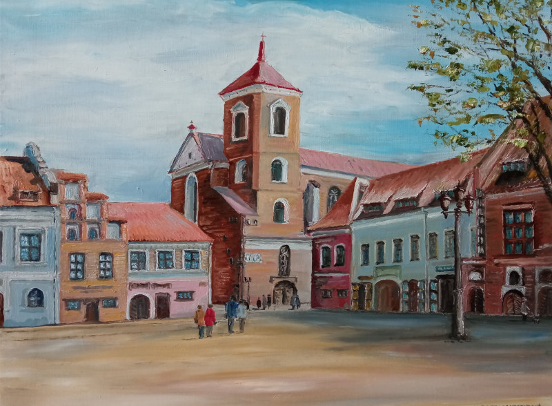 Jūratė Sasnauskienė tapytas paveikslas Kauno katedra 7, Urbanistinė tapyba , paveikslai internetu