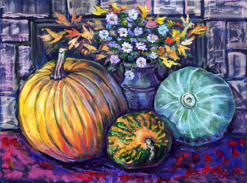 Still Life with Pumpkins original painting by Vincas Andrius (Vincas Andriušis). Still-Life