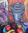 Vincas Andrius (Vincas Andriušis) tapytas paveikslas Alyvos, vaisiai ir virdulys, Natiurmortai , paveikslai internetu