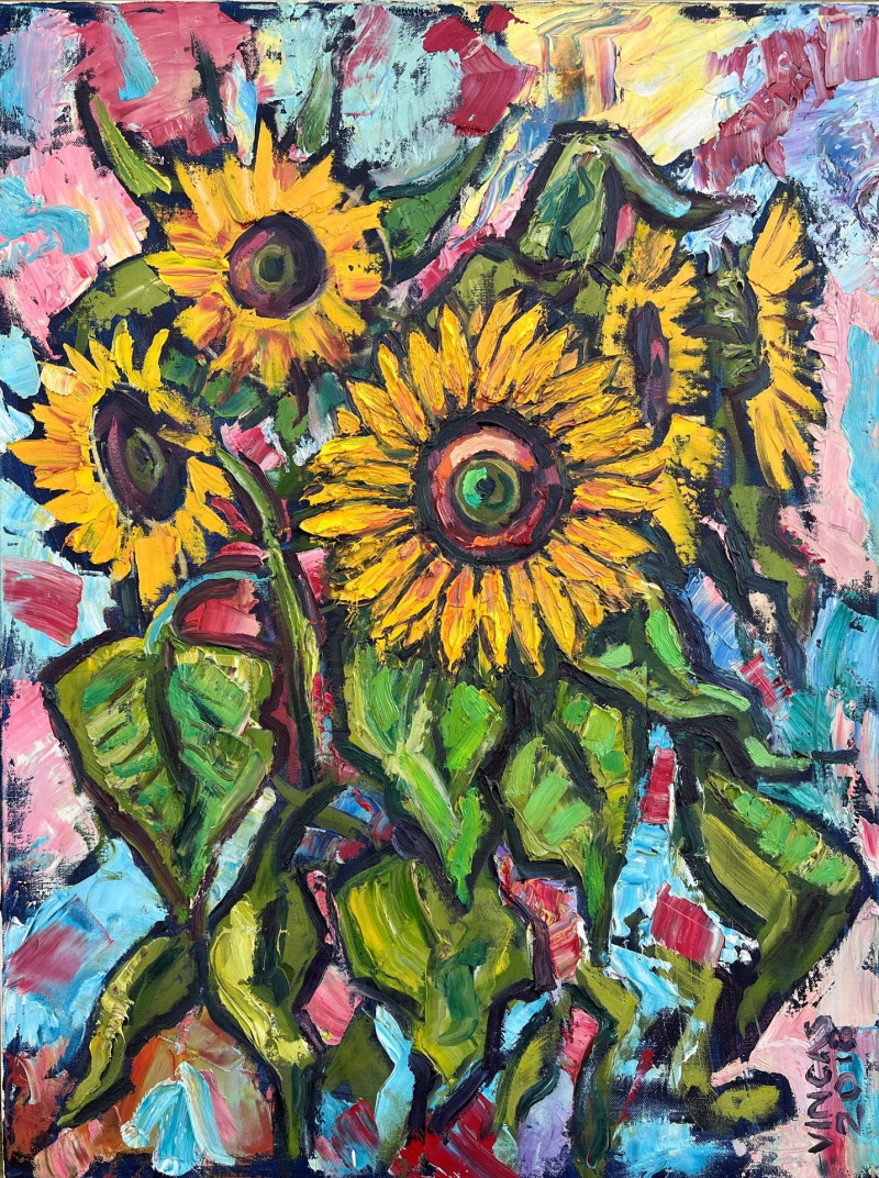 Happy Sunflowers original painting by Vincas Andrius (Vincas Andriušis). Flowers