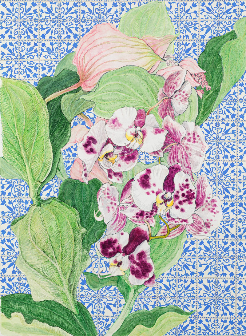 Orchids with Moroccan motifs original painting by Natalie Levkovska. Flowers