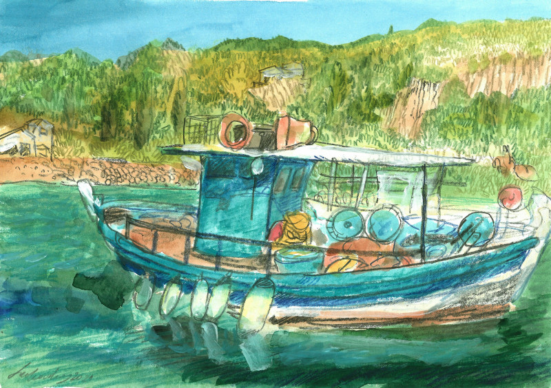 Natalie Levkovska tapytas paveikslas Korfu laivelis, Marinistiniai paveikslai , paveikslai internetu