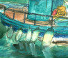 A boat in Corfu original painting by Natalie Levkovska. Marine Art