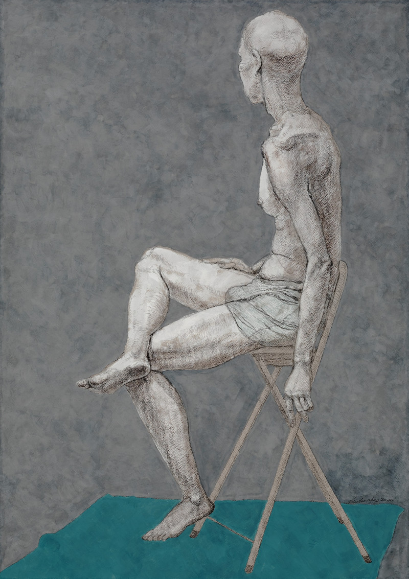 The Man on the Stool original painting by Natalie Levkovska. Nude