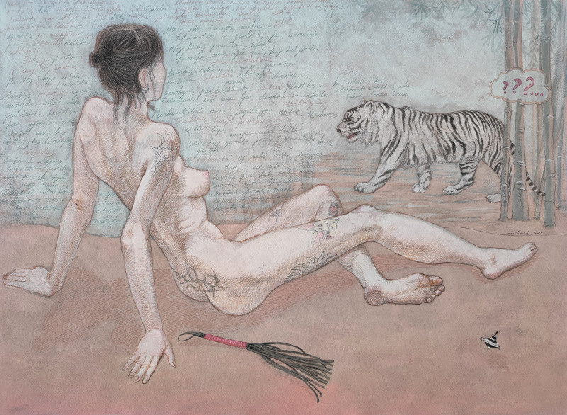 Chinese and New Year original painting by Natalie Levkovska. Nude