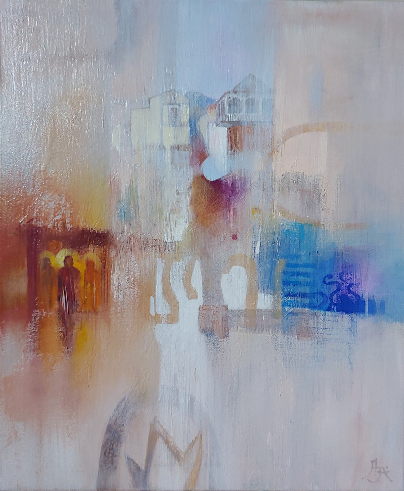 Warm Rain in the Old Town original painting by Aistė Jurgilaitė. Abstract Paintings