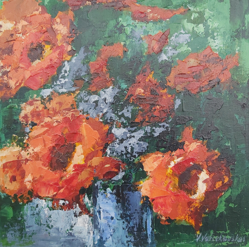 Three original painting by Vytautas Vaicekauskas. Flowers