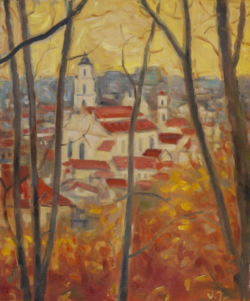 Golden Vilnius original painting by Vidmantas Jažauskas. Paintings With Autumn