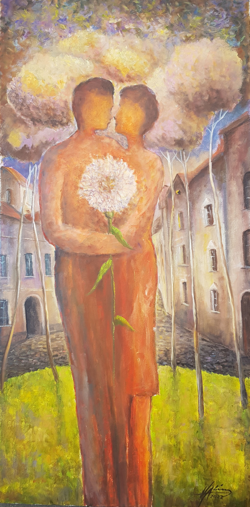 In the Evening at the End of the Little Street original painting by Voldemaras Valius. Fantastic