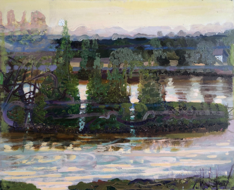 Neris in the Evening Near Rukla original painting by Gražina Vitartaitė. Landscapes