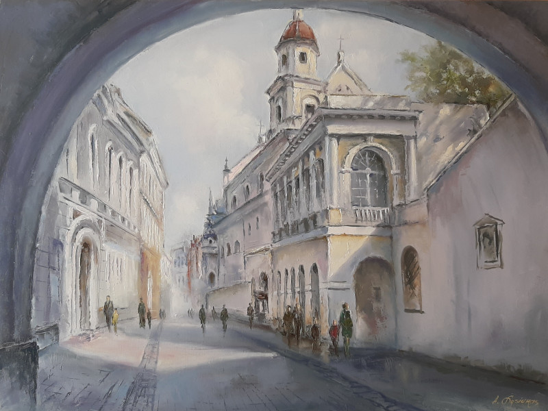 A view from Dawn Gates original painting by Aleksandras Lysiukas. Urbanistic - Cityscape
