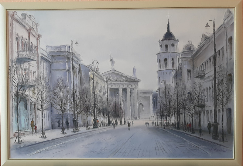 Gediminas Avenue original painting by Aleksandras Lysiukas. Urbanistic - Cityscape